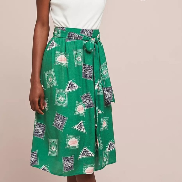 PORRIDGE by ANTHROPOLOGIE NWOT Getaway Printed Skirt in Green - Picture 1 of 11